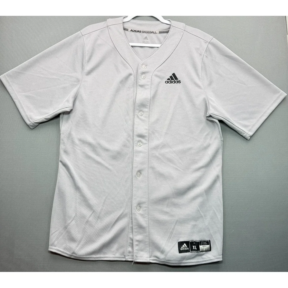 Adidas Baseball Jersey Grey Full Button Uniform Short Sleeve CY2102 | Men's XL